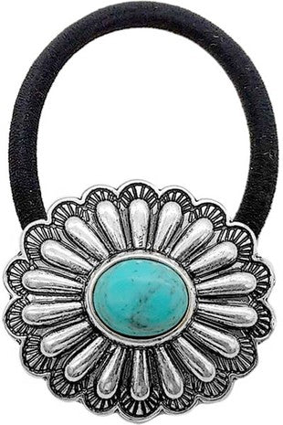 Concho Hair Tie with Turquoise Stone