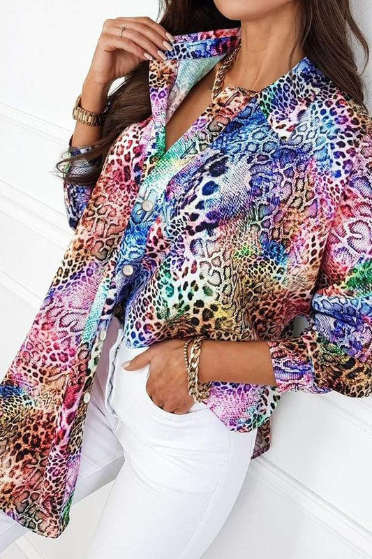 Multi Colored Leopard Button Up Tunic
