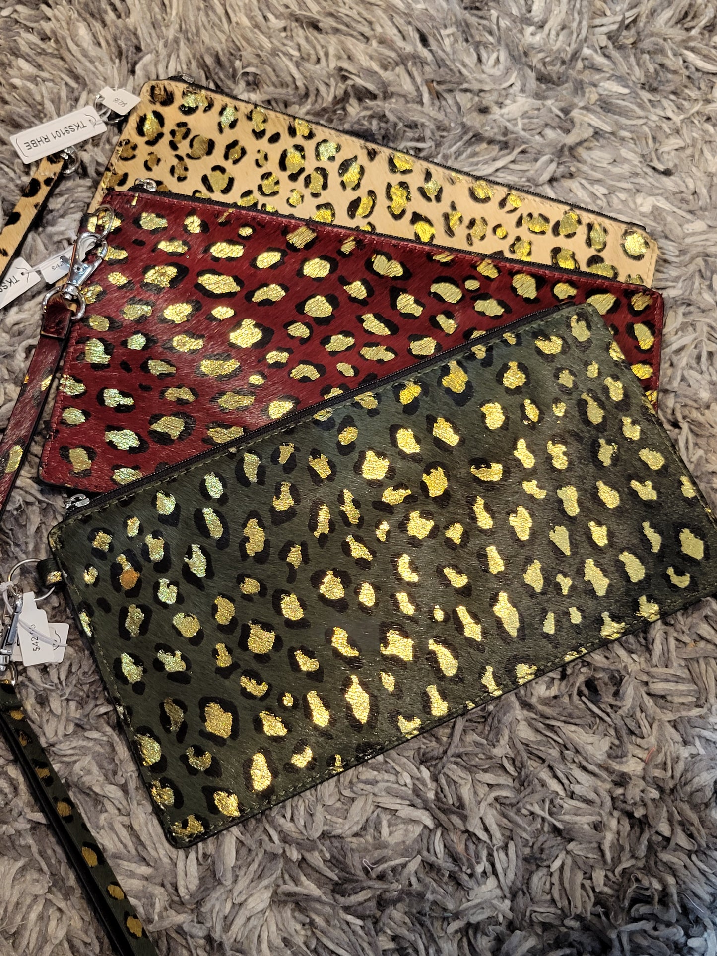 Leather Olive & Gold Leopard Print Clutch