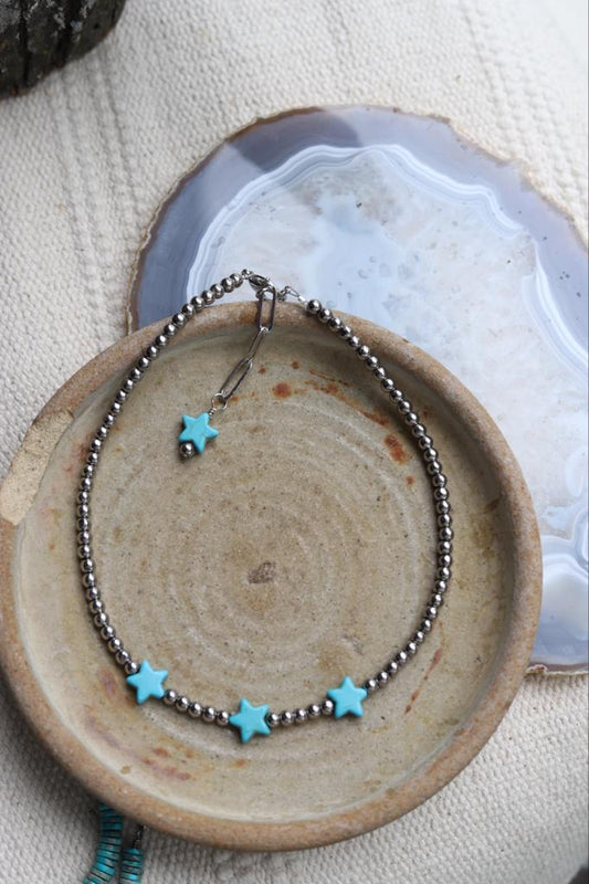 Silver & Turquoise Star Choker