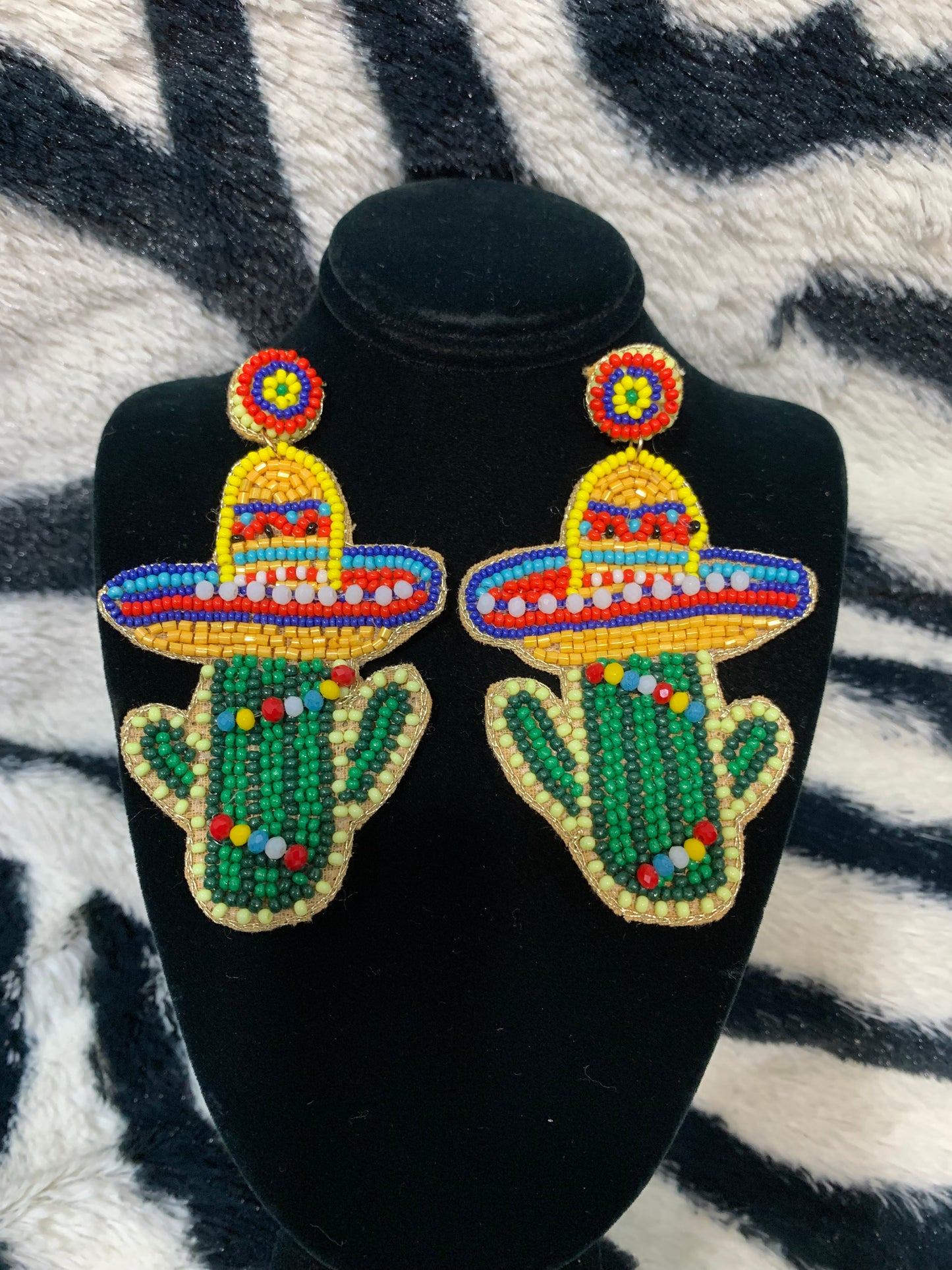 Beaded Cactus & Sombrero Earrings