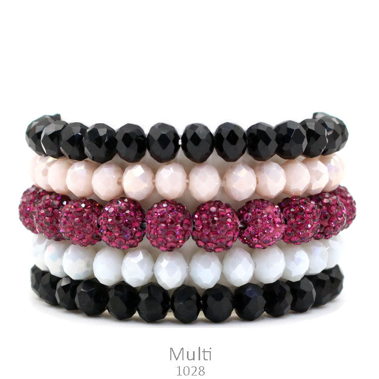 Black & Fuchsia Crystal Bracelet Set