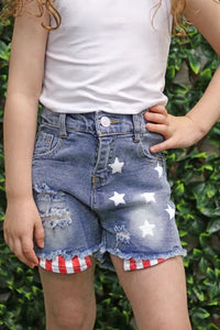 Girls Patriotic Star Denim Shorts