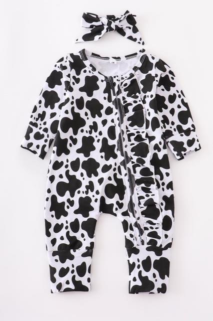 Baby Cowprint Onesie With Matching Headwrap