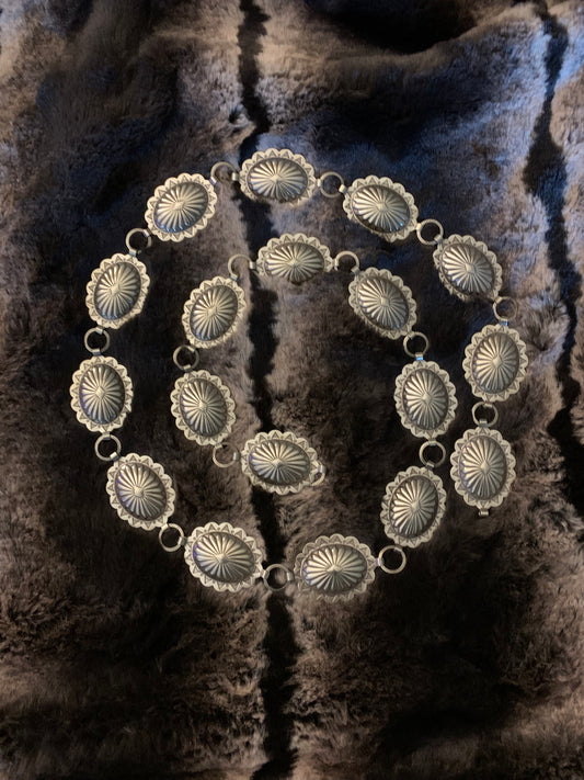 Oval Scalloped Concho Coin Silver Belt