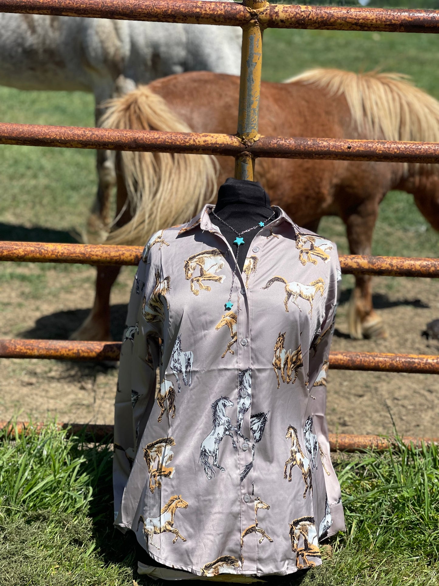 Cowgirl Take Me Away Button Up (Grey)