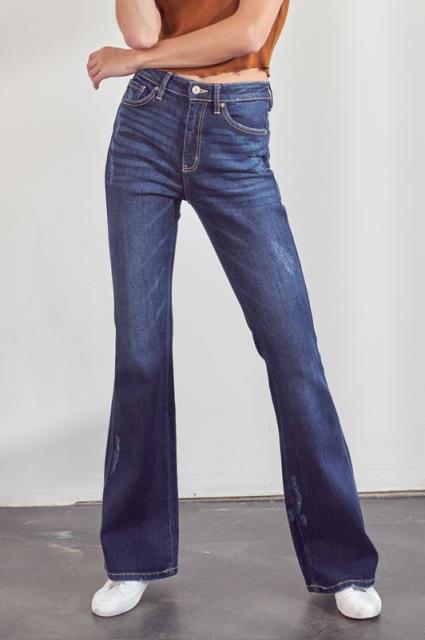 The Kancan High Rise Slightly Distressed Flare Jeans