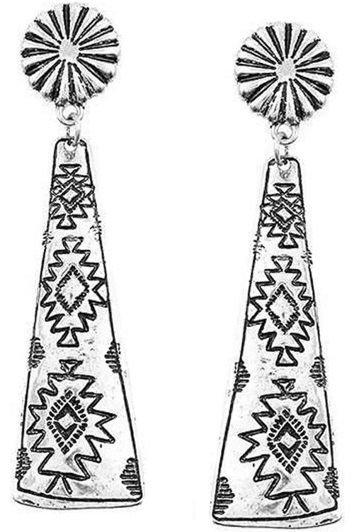 Silver Concho Aztec Dangle Earring