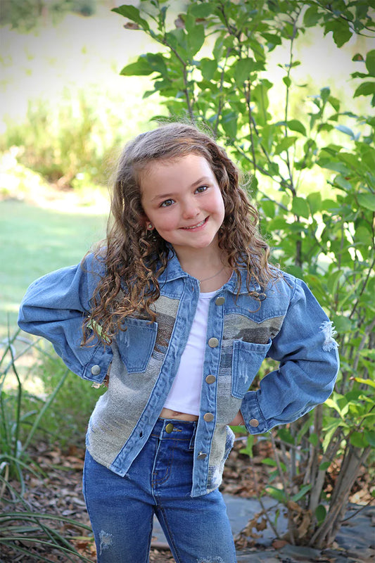 Girls Aztec Denim Jacket