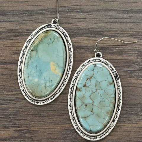Turquoise Stamped Oval Earring