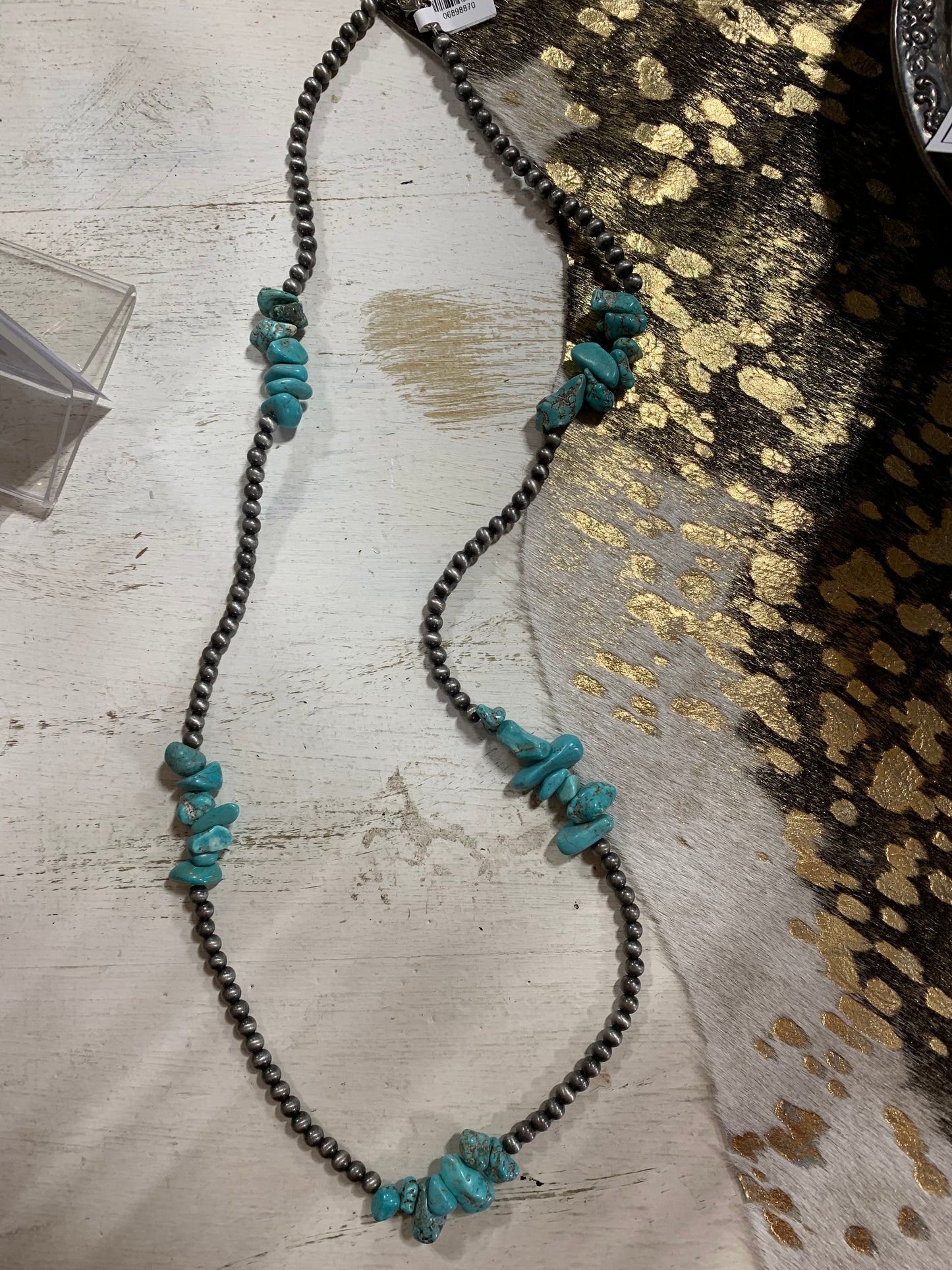 Long Navajo Pearl and Turquoise Stone Necklace