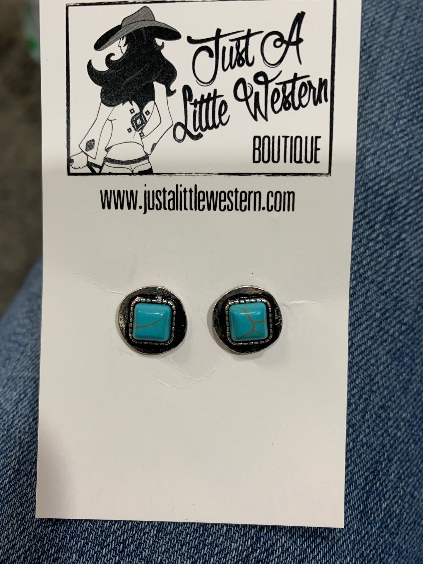 Turquoise Rounded Square Tiny Stud Earrings