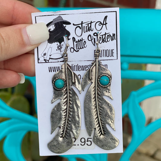 Silver and Turquoise Feather Earring