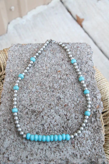 Silver & Turquoise Bead Necklace