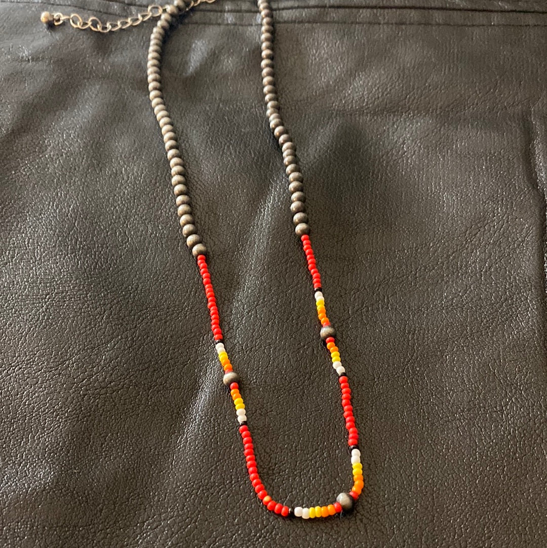 Red & Pearl Seed Bead Necklace