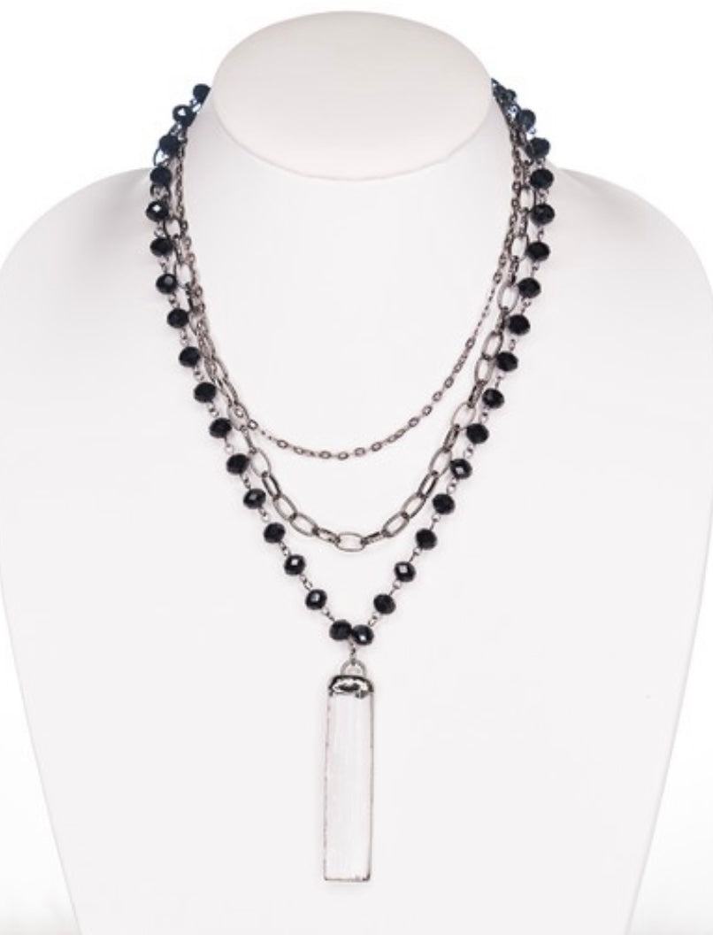 3 Strand Black Crystal Necklace