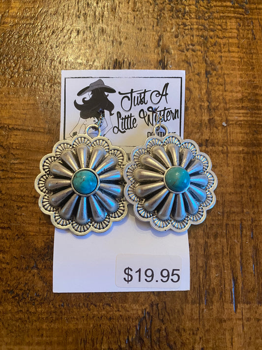 Large Concho Dangle Earring with Turquoise
