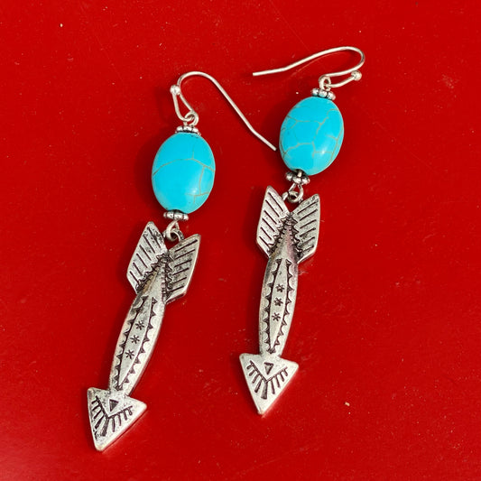 Turquoise and Silver Arrow Earrings