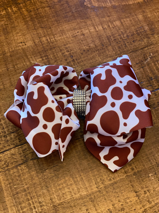 Brown Cow Print Crystal Bow