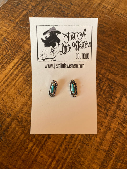 Tiny Turquoise Oval Design Studs