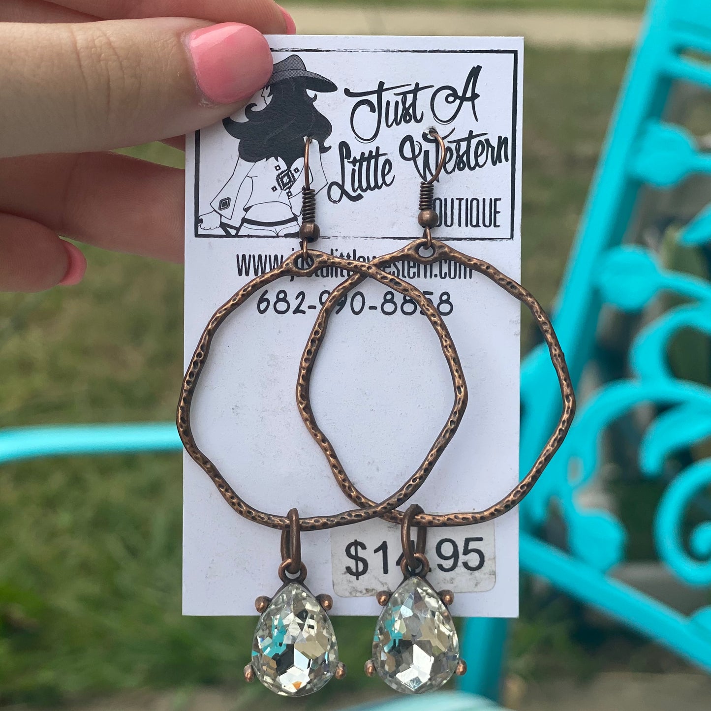 Copper Distressed Hoops with Crystal