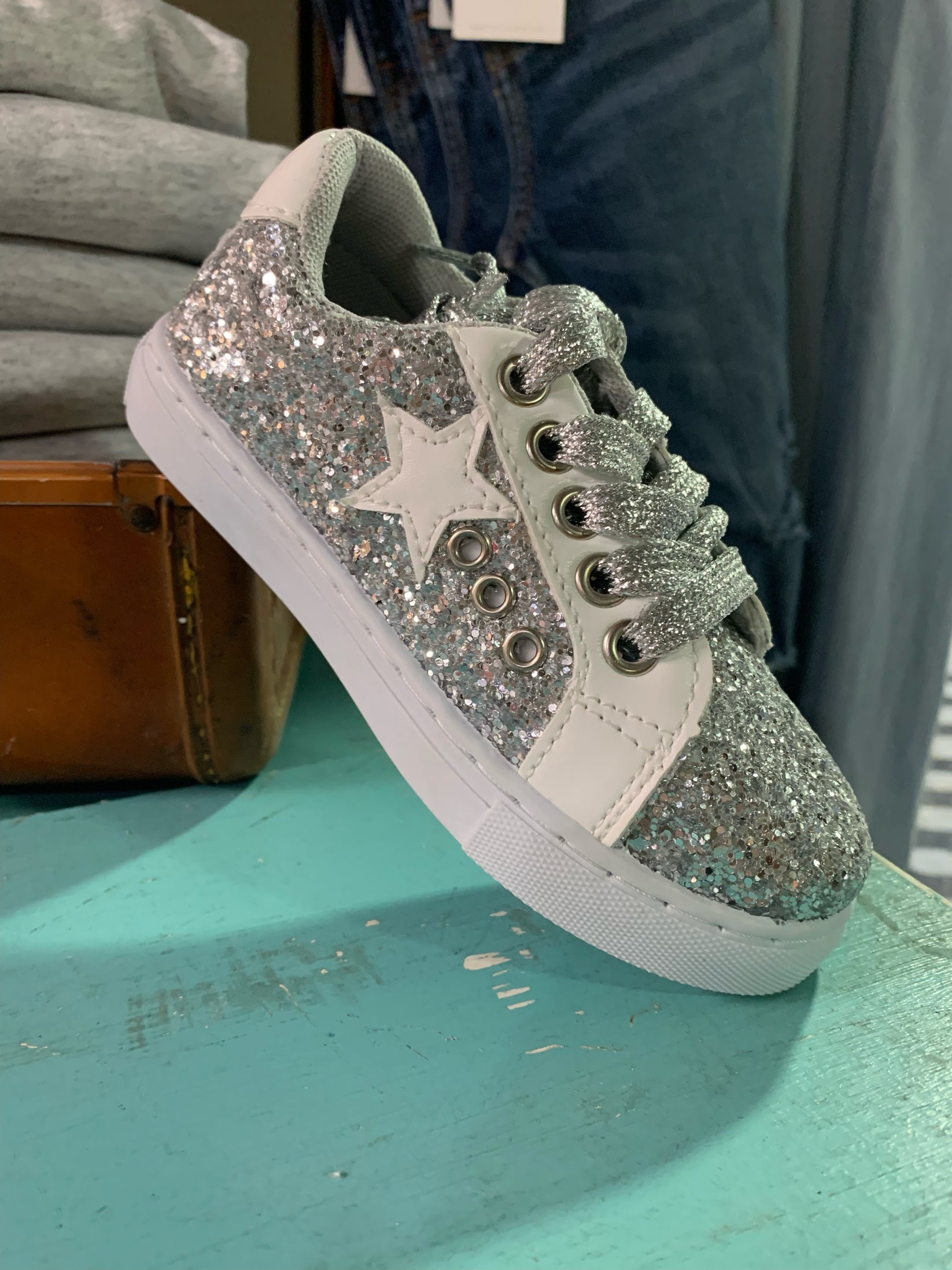 Girls Silver Glitter Sneaker – JUST A LITTLE WESTERN