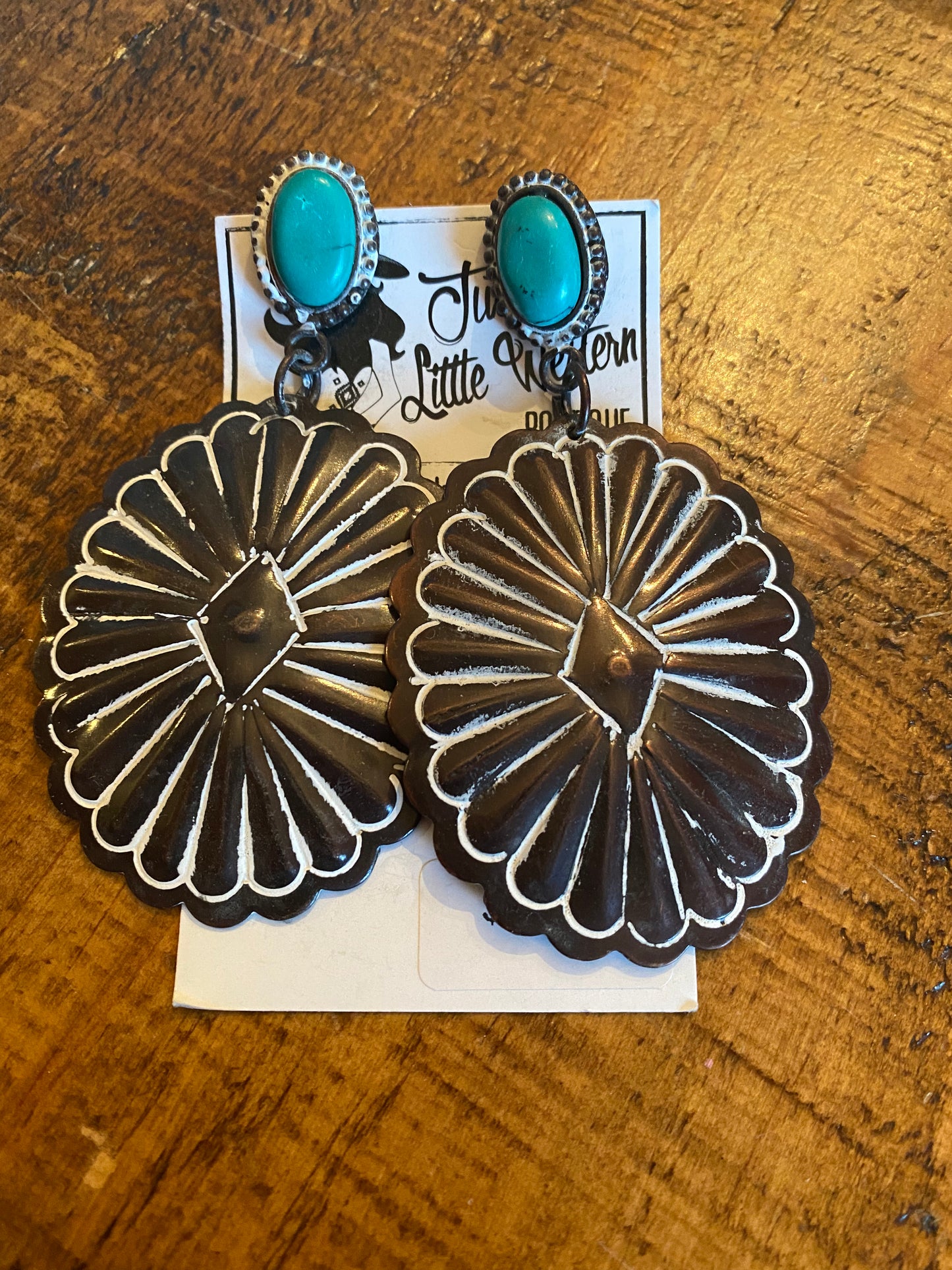 Large Copper Metal Concho Earrings