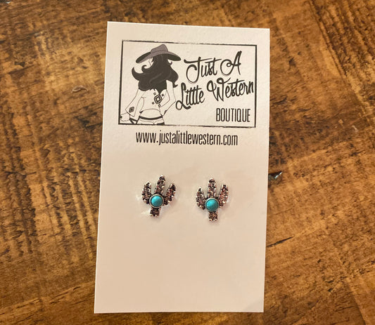 Tiny Turquoise Cactus Stud Earrings