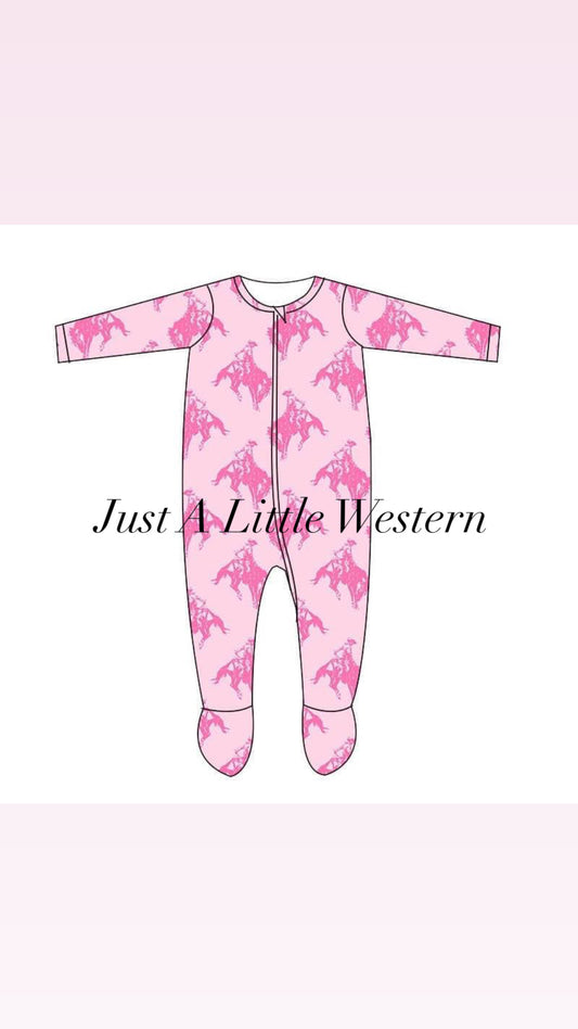 Pink Bucking Horse Zipper Footie