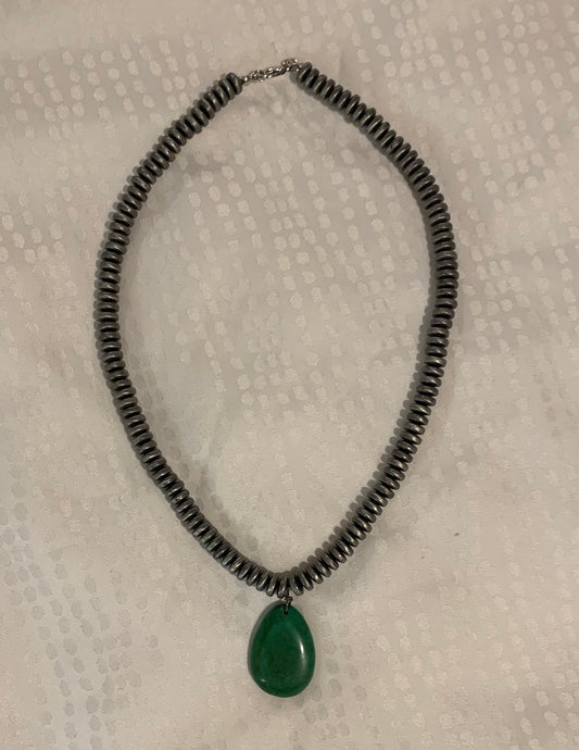 Saucer Necklace with Green Stone