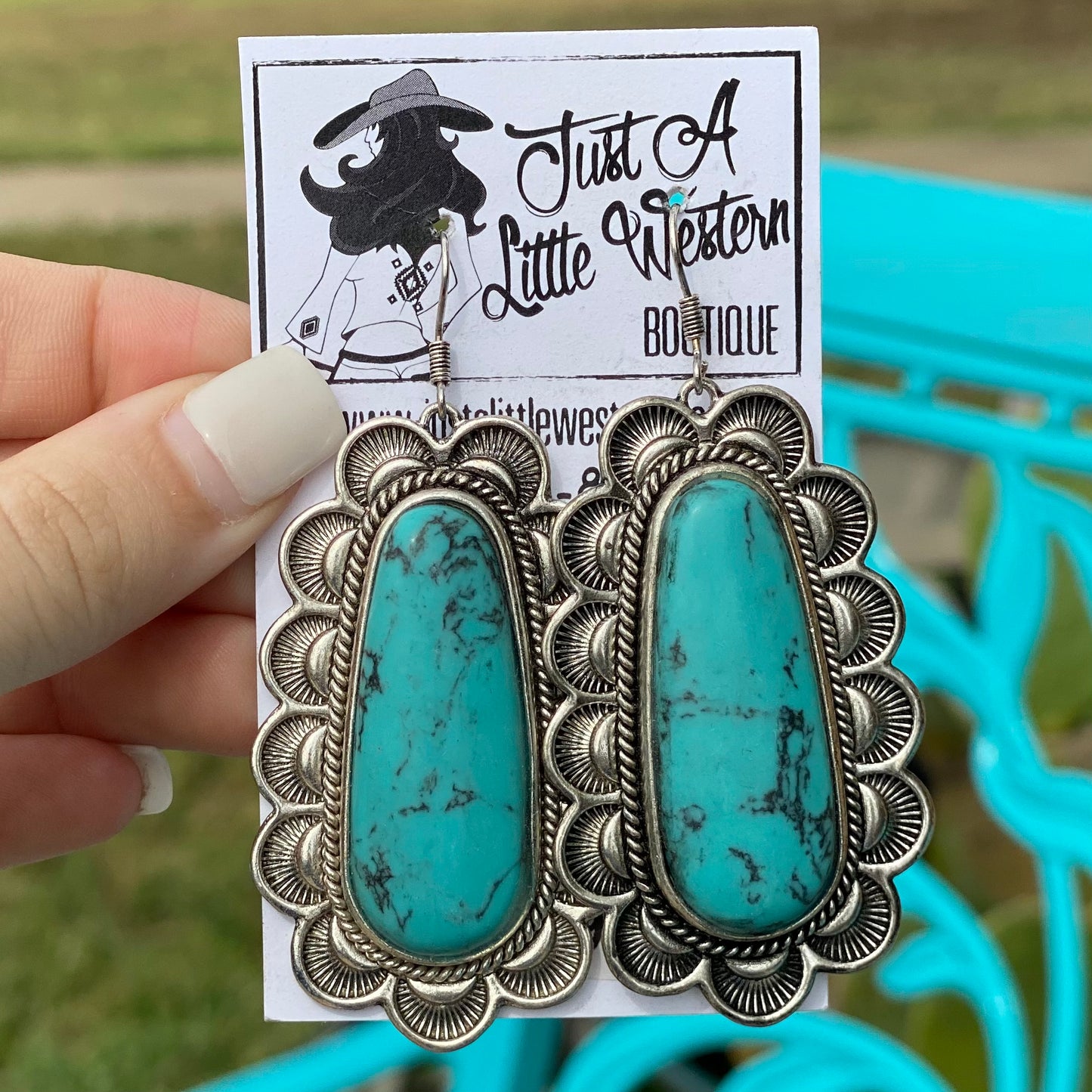Turquoise and Silver Scalloped Earrings