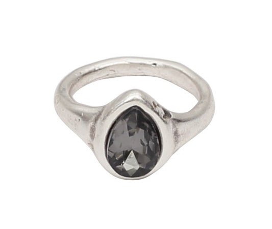 Smoky Pear Crystal Pewter Ring