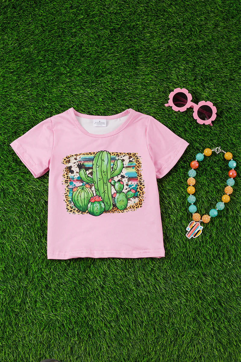 Girls Pink Succulent Graphic Tee