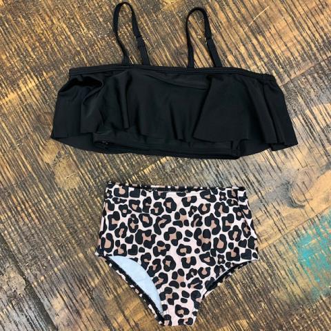 Girls New Leopard And Black Swimsuit