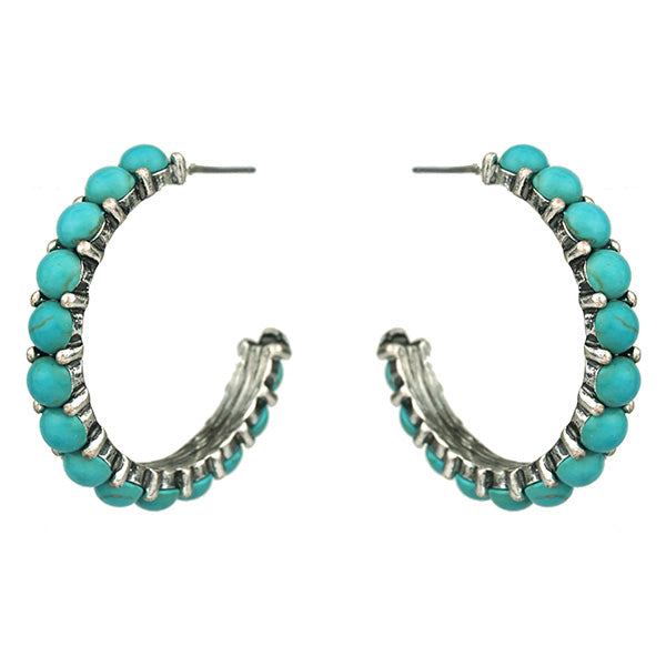 Turquoise Round Stone Hoops
