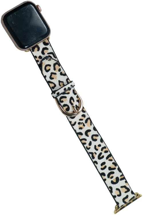 White Leopard Leather Watchband